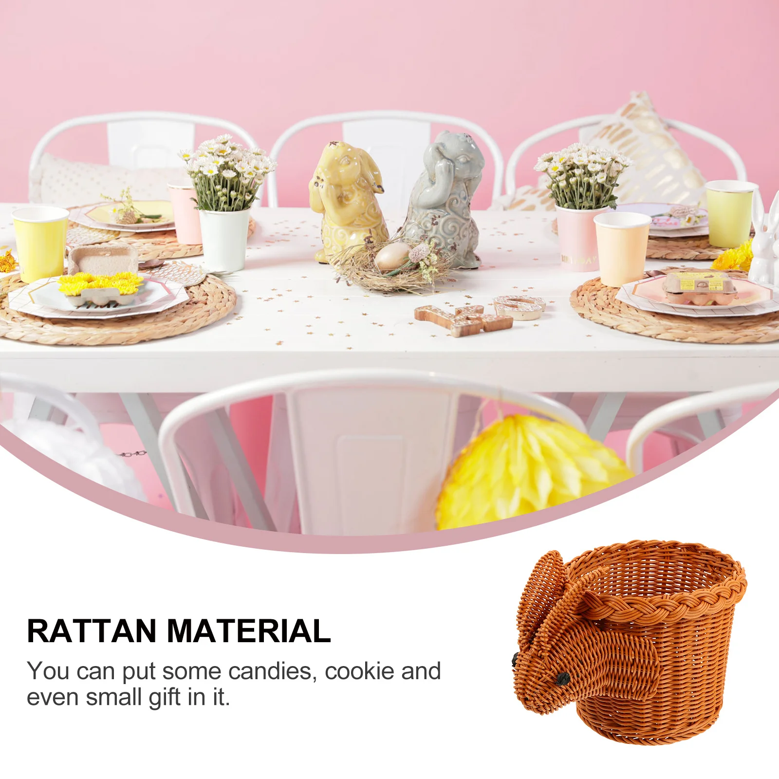 

Easter Rattan Weaving Basket Animal Modeling Candy Holder Easter Snack Storage Organizer Woven Fruit Storage Basket