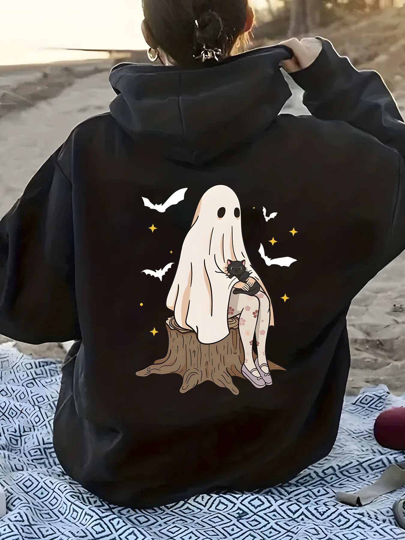 Ghost Girl Halloween Printed Women Hoodies 2025 Winter Autumn Clothes Y2k Sweatshirt Top Long Sleeve Women's Casual Clothing