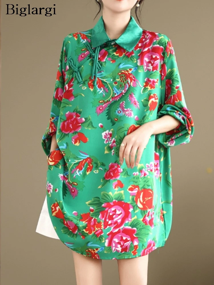 

Oversized Summer 2 Two Piece Set Women Flower Print Modis Chinese Style Ladies Blouses Elastic Waist Loose Woman Wide Leg Shorts