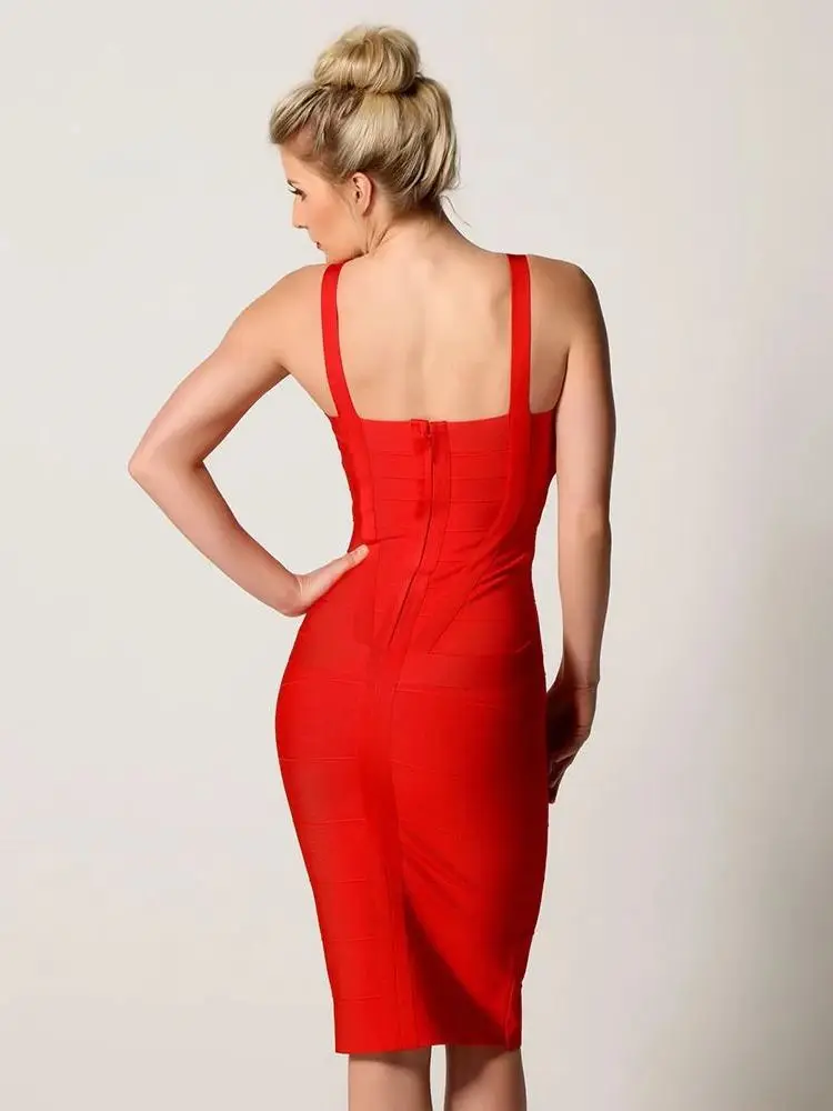 Kwaliteit China Rode Bandage Jurk Bruiloft Verjaardag Bodycon Jurken Maxi Lange Spaghetti Klassieke Vestidos Dropshipping