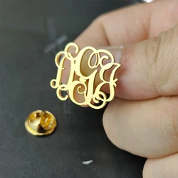 Customized name brooch stainless steel logo name initials jewelry bridesmaid gift