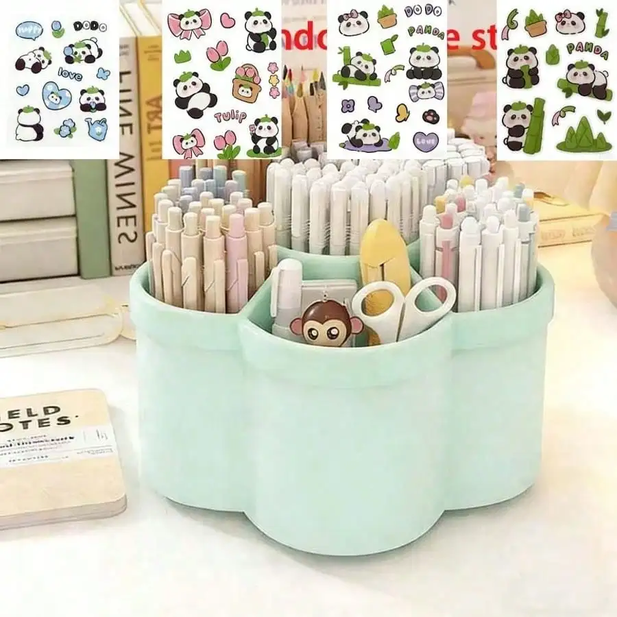 

1pc 360° Rotating Desktop Storage Box, 6 Compartments, Durable PP Plastic, Large Capacity Pen Holder, Suitable For Students, Can Hold Makeup Brushes, Pens And Desk Accessories, Creative Minimalist Design, Applicable For Office, Bathroom, Vanity And