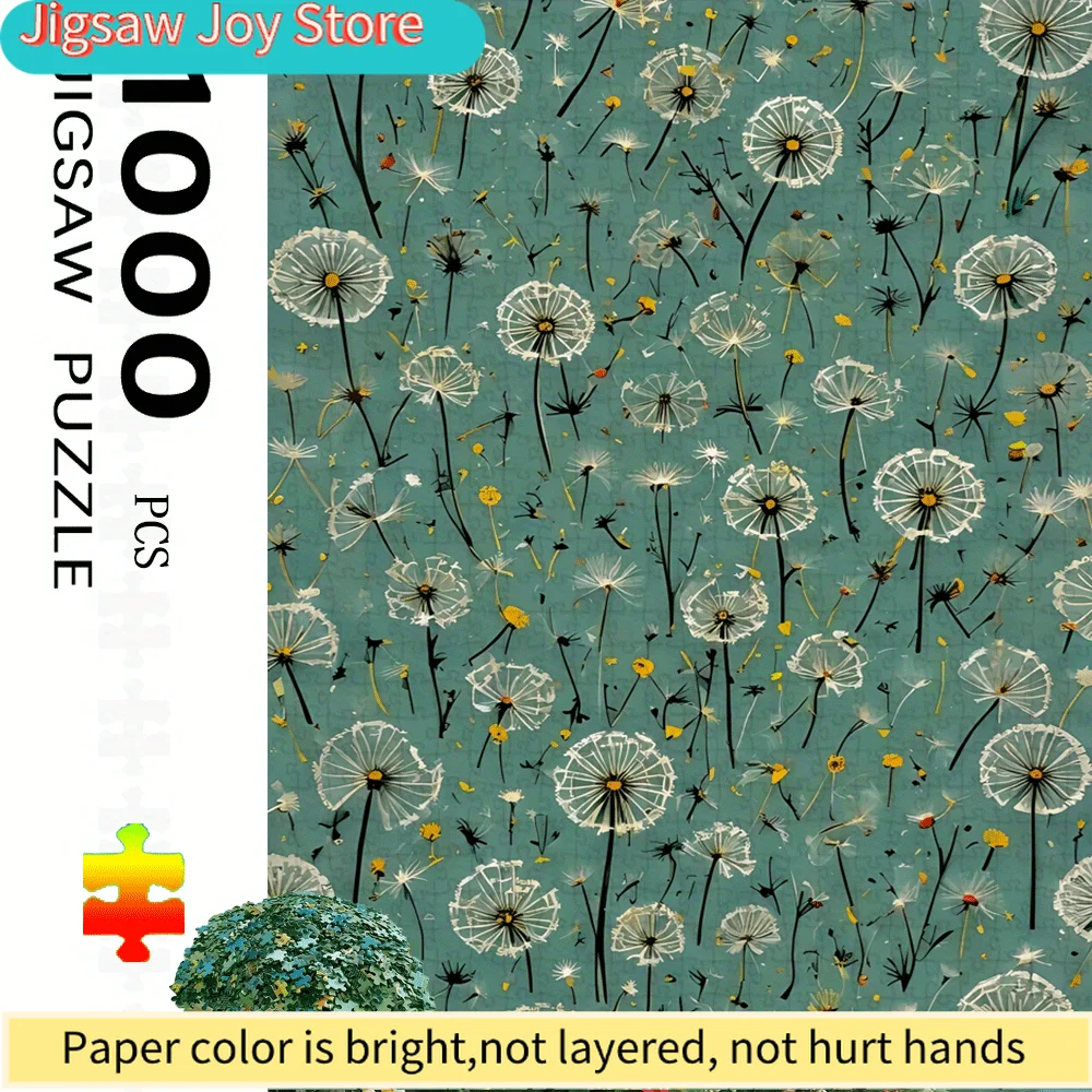 

1000pcs Large Challenging Jigsaw Puzzle for - Teal & Golden Dandelion Floral design, Teal Background with Flowers, Family Acti