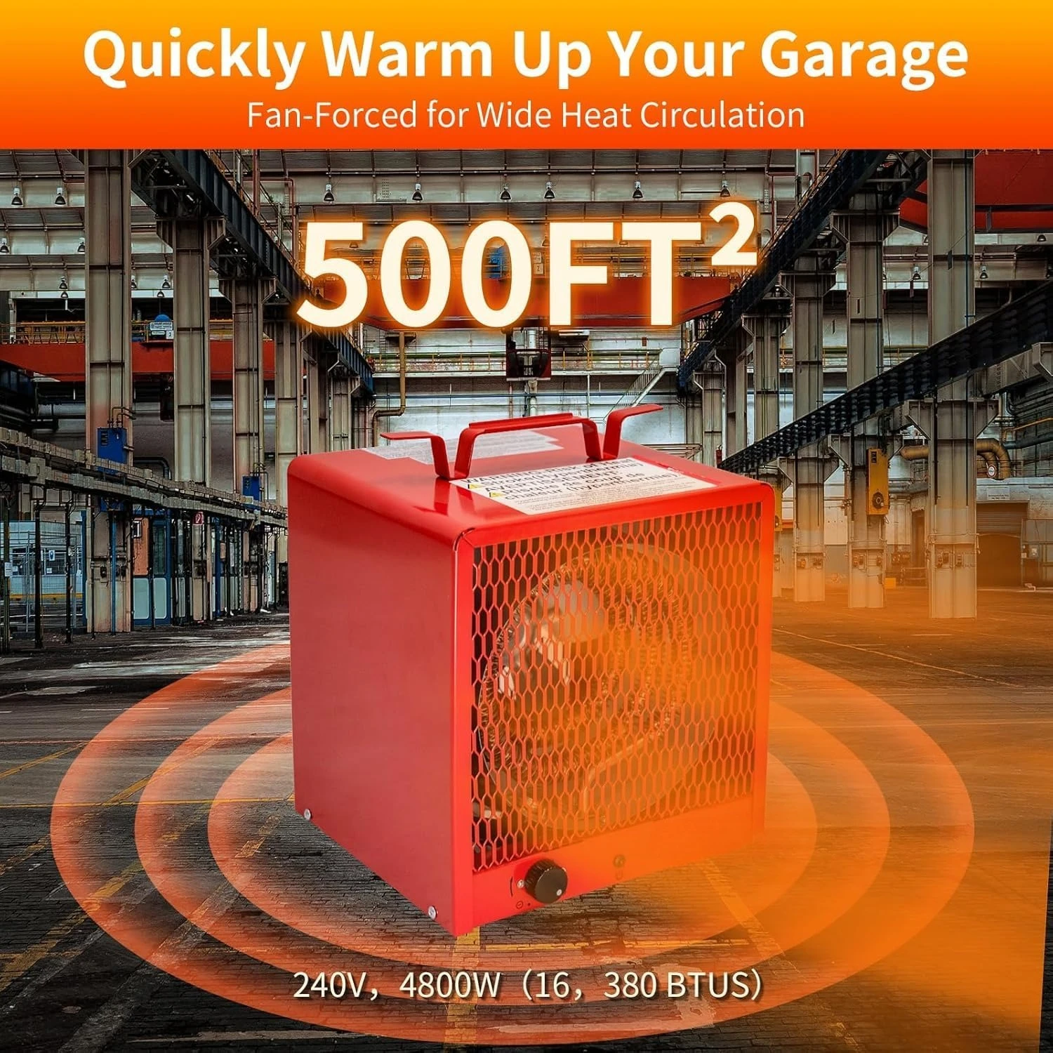 

240V Electric Garage Heater 4800W Fan-Forced Industrial Heater with Thermostat Control, Fast Heats Up to 500 ft² NEMA 6-30P Plug
