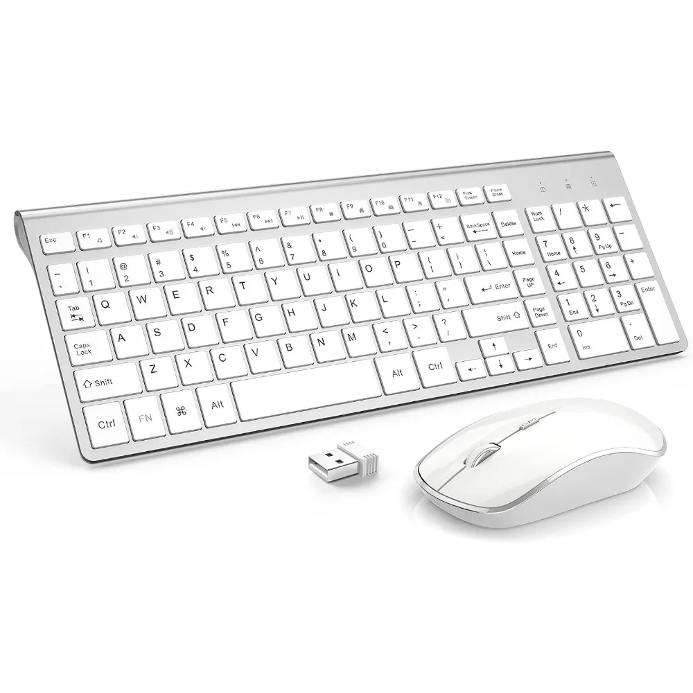 Compact and Ultra Slim 2.4G Wireless Keyboard and Mouse for PC, Desktop, Laptop - Silver