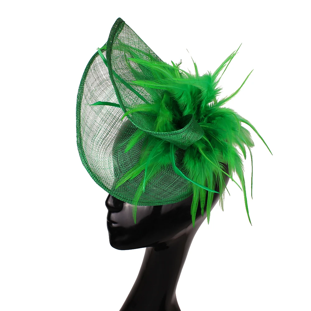 

Women Wedding Fascinator Hats Summer Bride Mesh Millinery Vintage Elegant Ladies Fedora Church Bridal Headwear With Feather