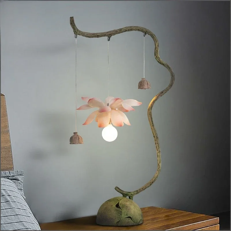 Handmade resin bedroom bedside lamp voice-activated lotus desk lamp