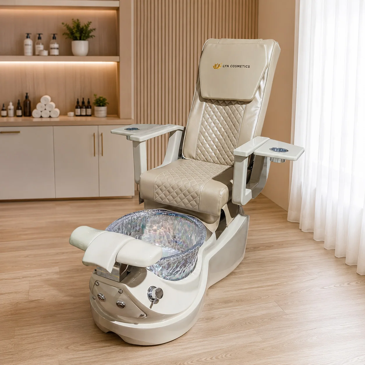 Pedicure Spa Chair with Glass Foot Tub, Reclining Manicure Pedicure Station, Massage Foot Spa Chair for Beauty Salon Nail Salon