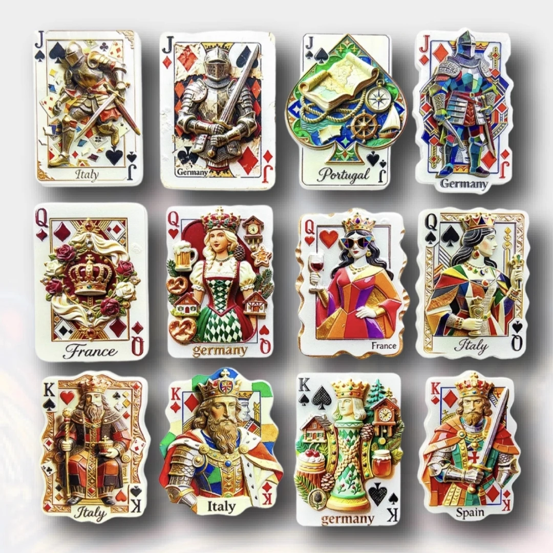 Italy Portugal Germany France Spain International Poker Cards Magnet Tourist Souvenirs Refrigerator Magnetic Stickers Gifts