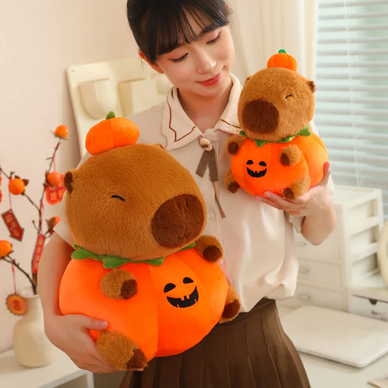 25-60cm Kawaii Pumpkin Capybara Plush Toy Stuffed Animal Capybara Doll Pillow Xmas Birthday Gift for Kids Children Home Decor