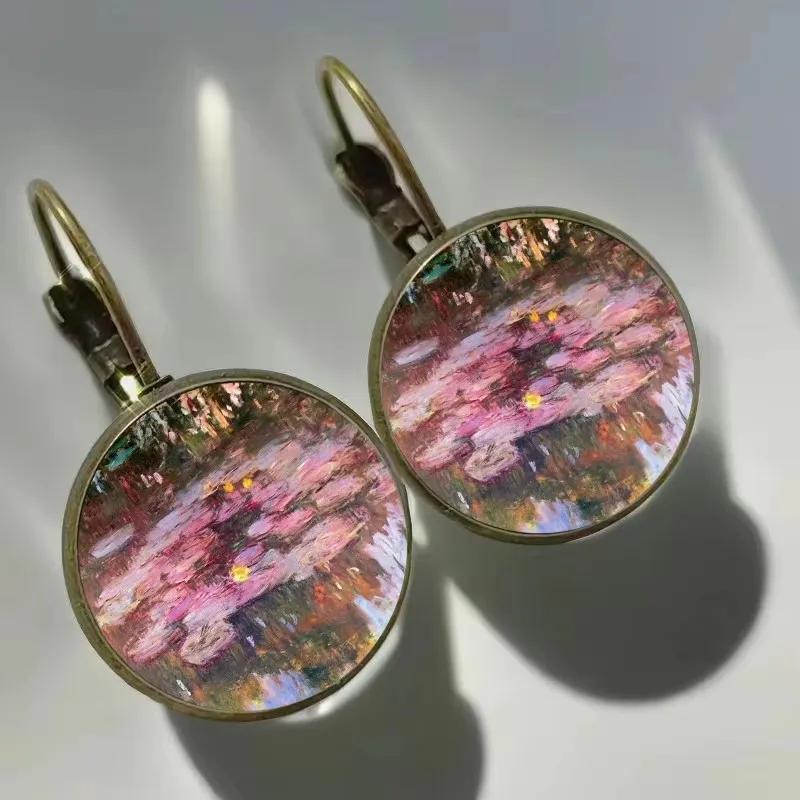 Серьги-с-рисунком-Моне-моне-водная-лилия-синяя-картина-маслом-художественные-стеклянные-серьги-модные-женские-ювелирные-серьги-в-стиле-ретро