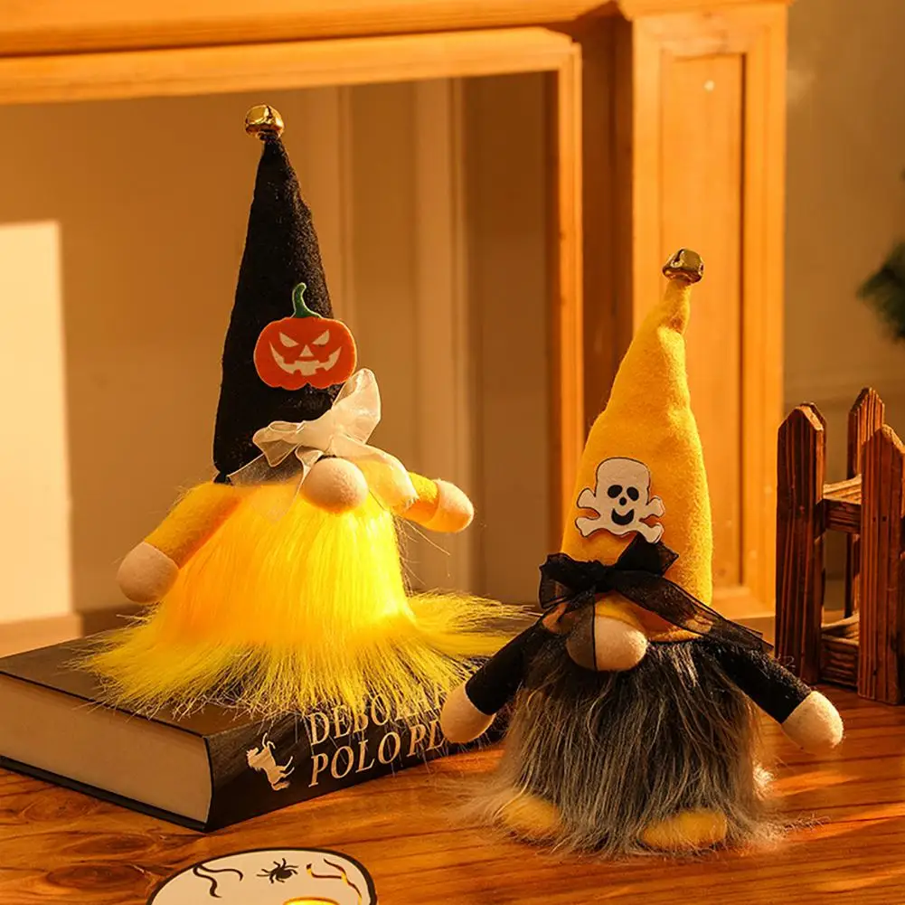 Plush Gnomes Halloween Gnome Decorations Plush Skull Pumpkin Doll Ornament with Soft Light Hocus Pocus Decor for Table