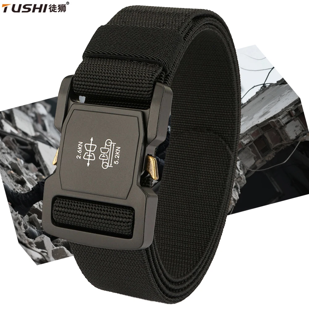

TUSHI 3.8cm Elastic Belt for Men Matte Black Automatic Buckle Outdoor Casual Belt Soft Nylon Stretch waistband Male Girdle Gift