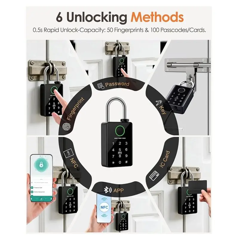 AB34-Tuya Smart Door Lock Fingerprint Padlock APP Control Password Card Key RFID Technology For Outdoor Gate Access System