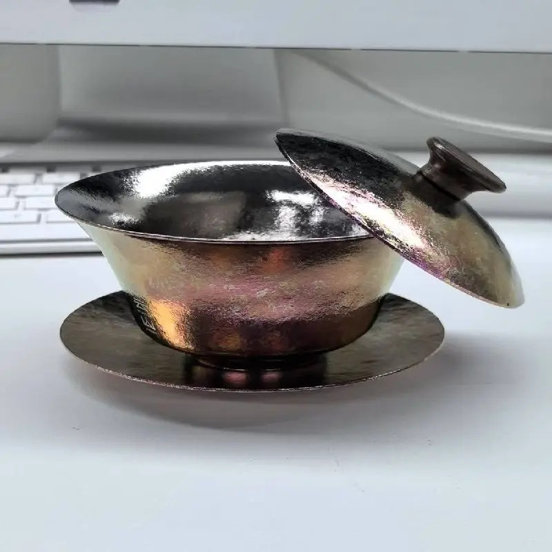 pure titanium three-talent cover bowl, can hover cover bowl teacup, heat insulation high-end household tea, kung fu tea set