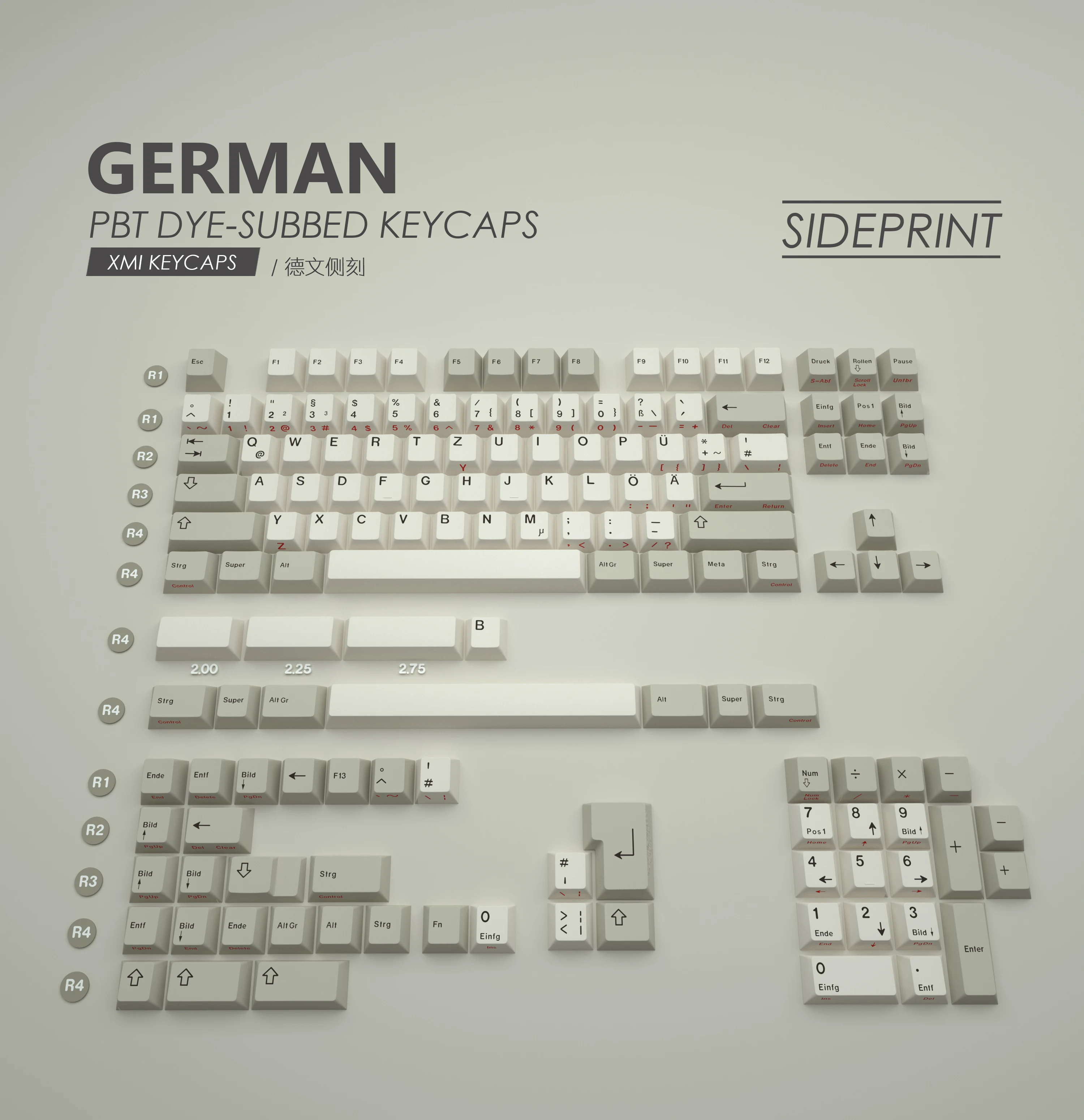 XMI Keycaps Mechanical Keyboard Language Side Printed Keycaps Character French Spanish Serbia German Danish Keycaps