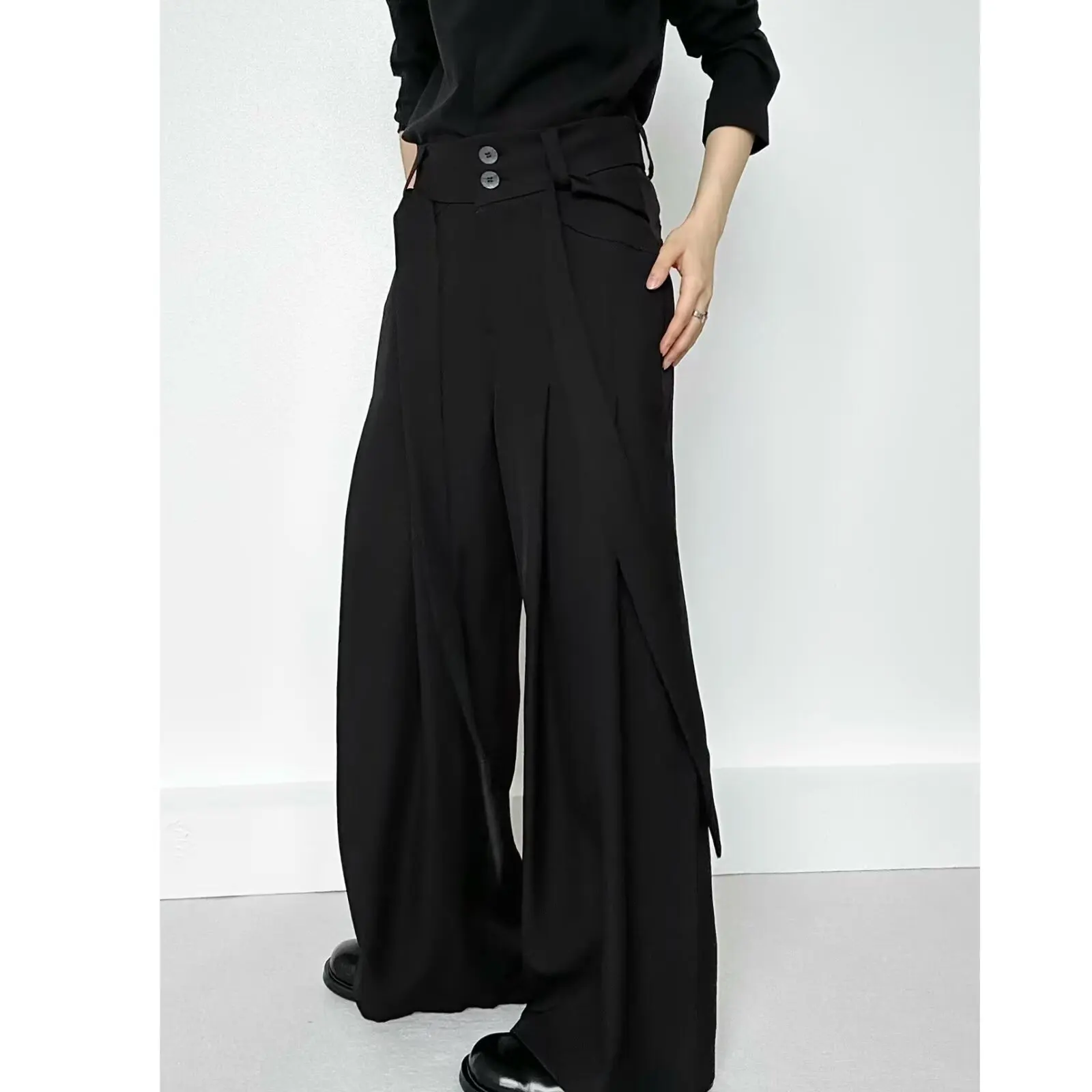 

Новые повседневные свободные брюки унисекс в китайском стиле с дизайном пояса-завязки, драпированные, в пол, 2026 года