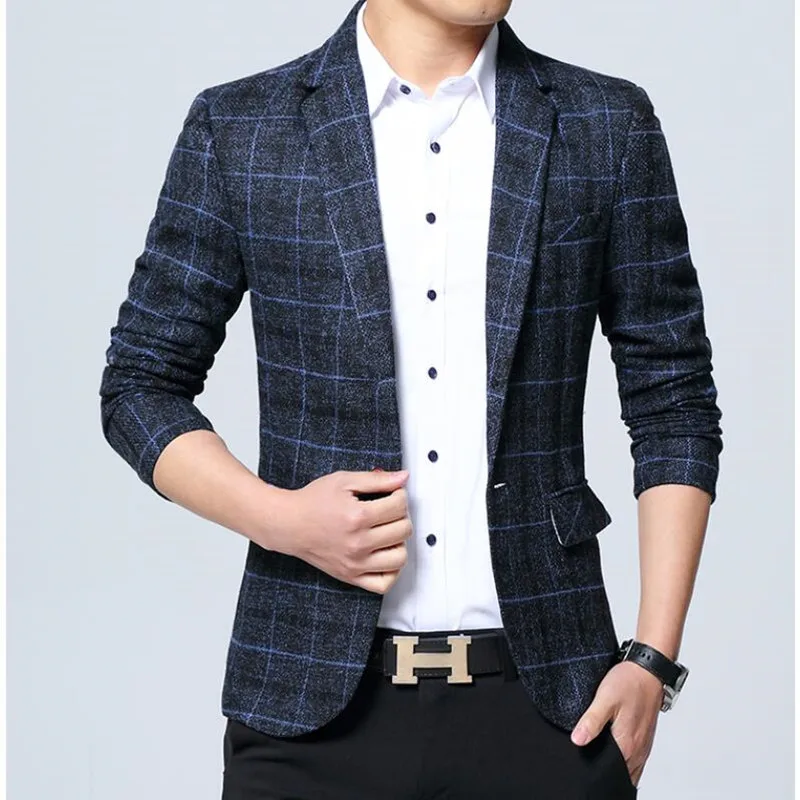 2023 Brand Clothing Men Blazer Slim Fit Jacket Spring Autumn New Plaid Pocket Suit Jacket Casual Fashion Mens Suit Coat S-5XL