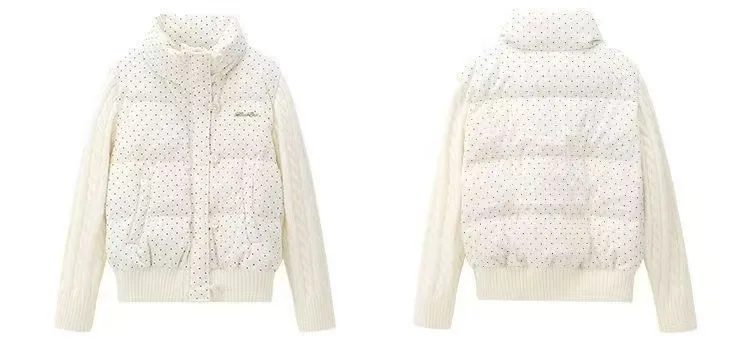Korean Polka Dot Knit Patchwork Corduroy Cotton Jacket for Women Winter Sweet Thick Puffer Jackets Woman Stand Collar Y2K Parkas