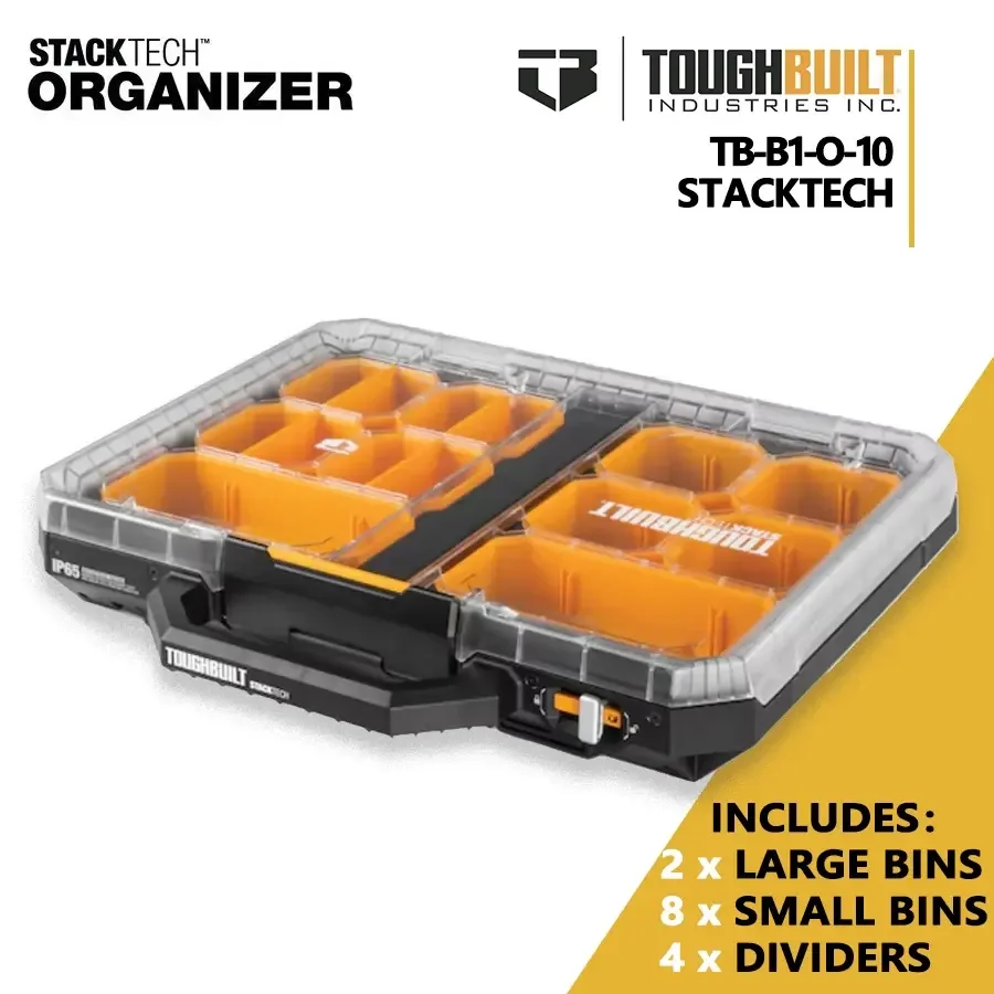 toughbuilt-tb-b1-o-10-stacktech-low-profile-full-organizer-medium-size-ip65-waterproof-tool-box