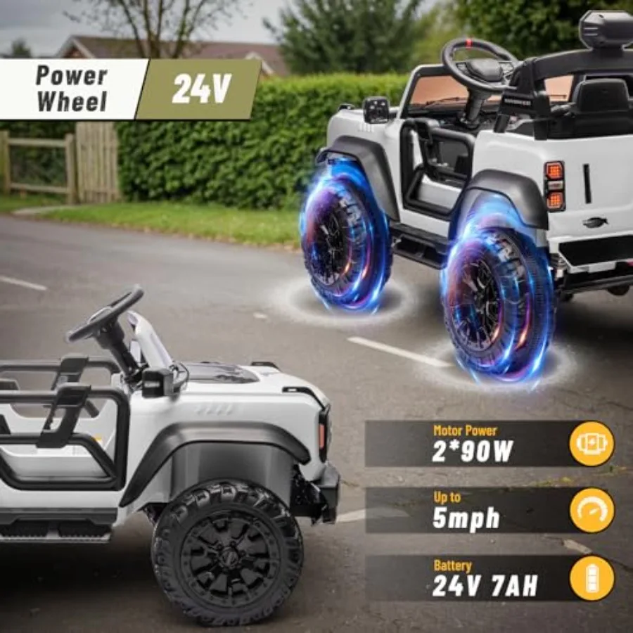 2人乗り24V電動乗用玩具、大型ライセンス取得済みブロンコ・ラプター、パワフルなホイール、リモコン、ヘッドライト/音楽プレーヤー/サスペンション付き