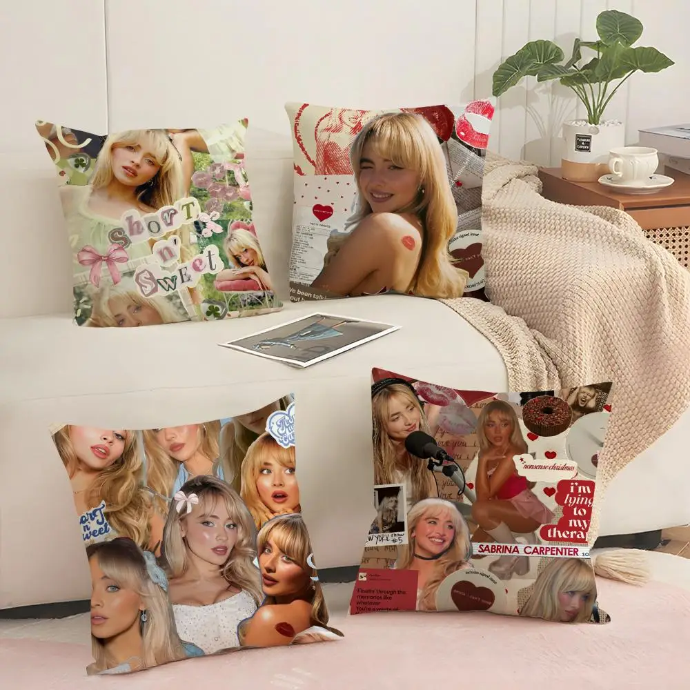 Singer S-Sabrina C-Carpenter Cushion Cover Silky Short Plush with Invisible Zipper Dustproof Sofa Pillow Cover for Home Decor