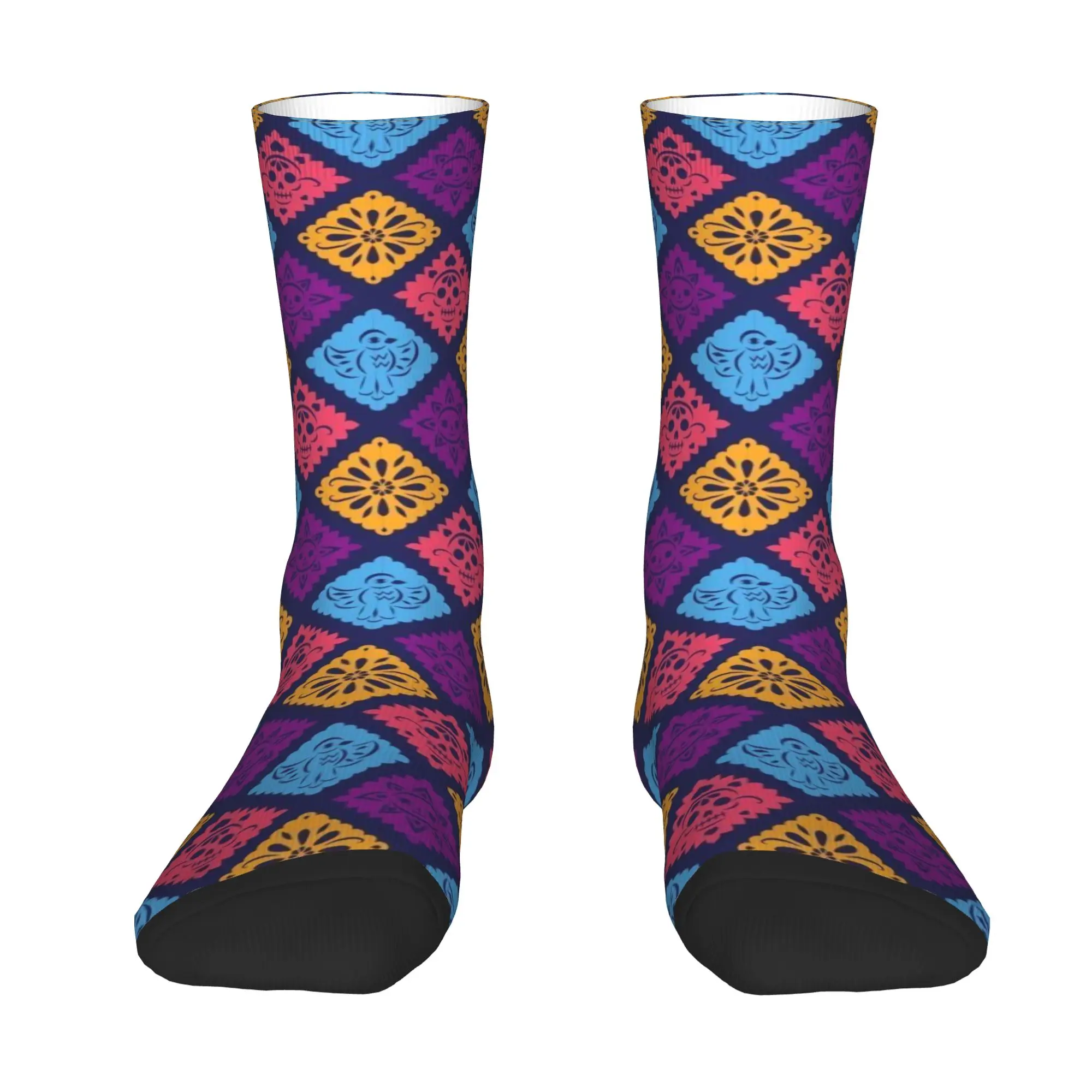 Custom Colorful Mexican Otomi Flower Men Women Crew Socks Unisex Novelty  Spring Summer Autumn Winter Dress Socks