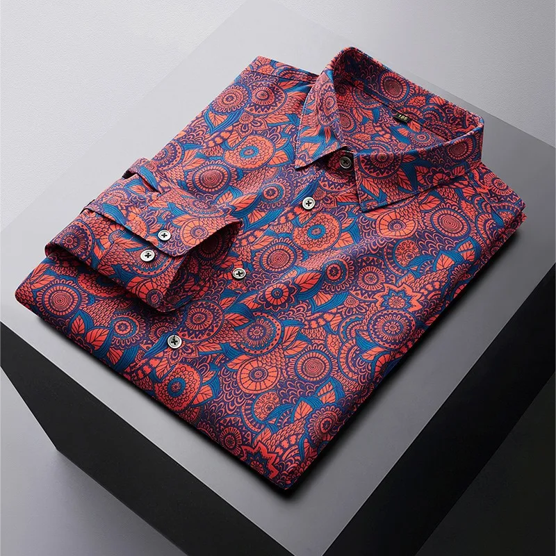 Oversized 10XL Man's Printed Shirts Office Casual Long Sleeve Holiday Hawaii Tops No Iron Quality Breathable Loose Fat Men Shirt