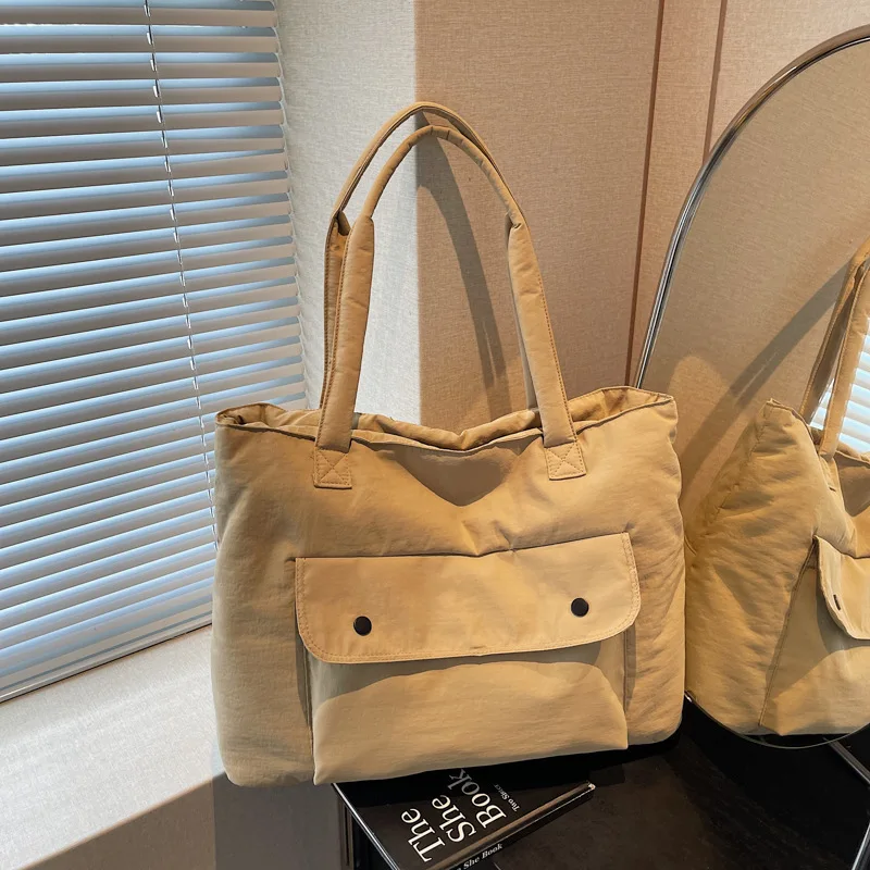 Fashion Korean Style Winter Tote Bag Pure Color Vintage Casual Cotton Shoulder Bag Texture Versatile Large Capacity Laptop Bag