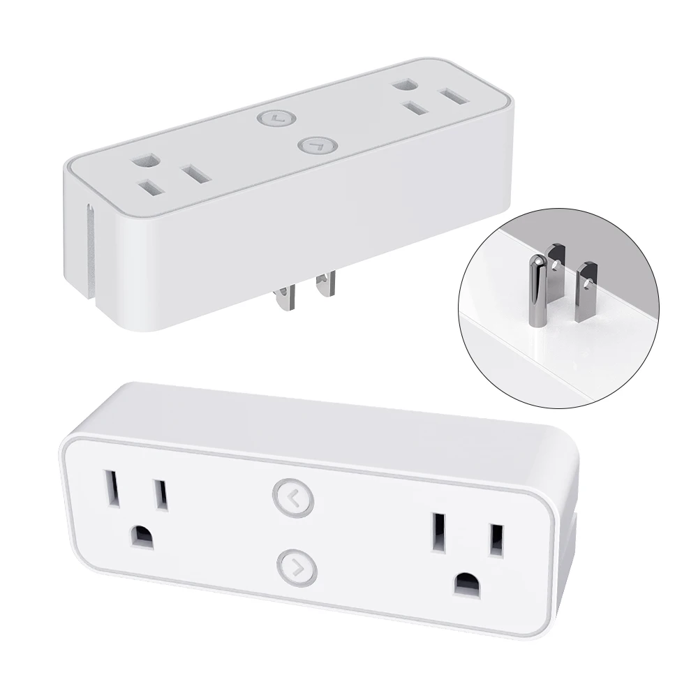 2 in 1 10A WiFi Smart Plug Dual Outlet US Tuya Smart Life Socket with Bracket Remote Voice Control Support Alexa Google Home