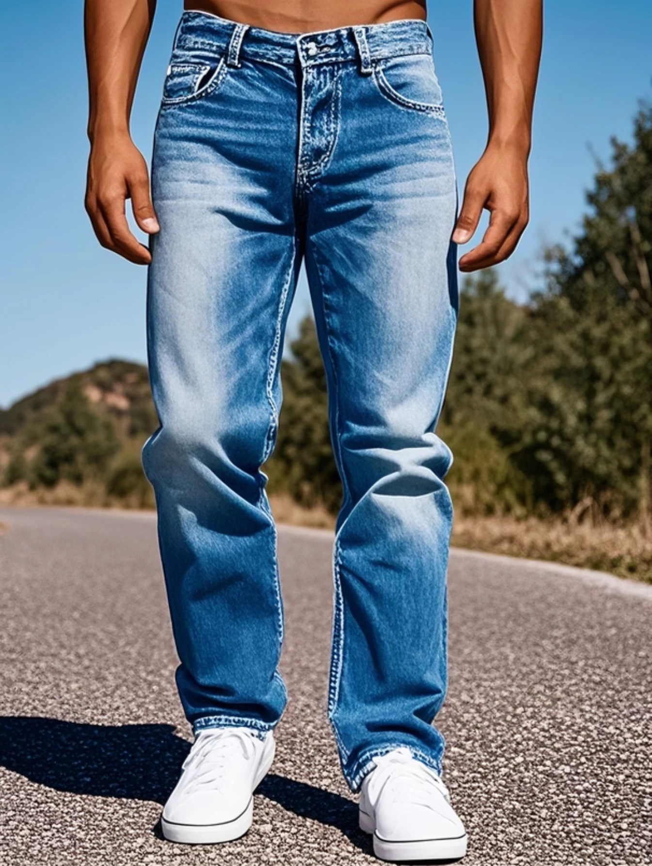 1Pc Y2K Blue Jeans … - image