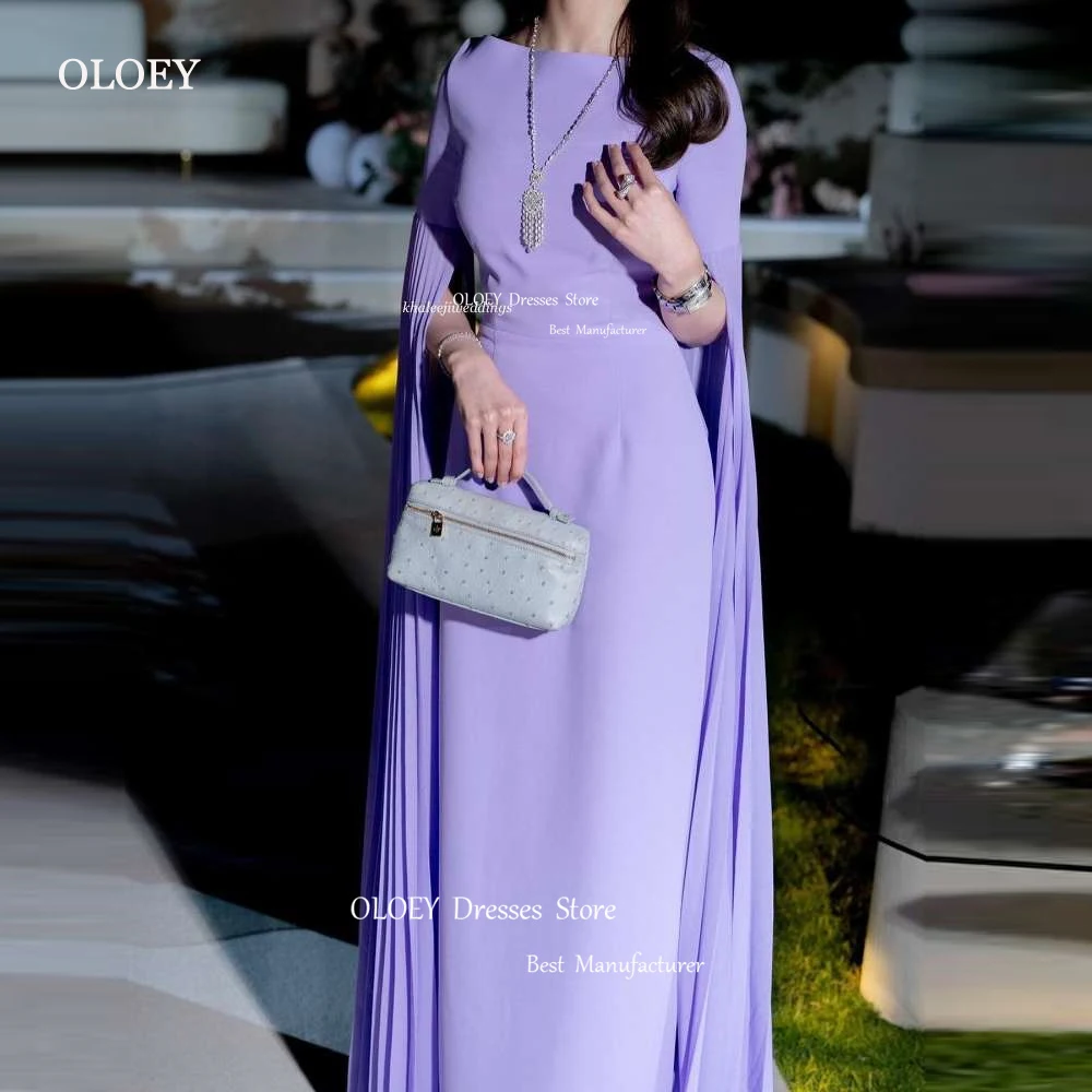 OLOEY-vestidos de noite formais simples de lavanda para mulheres, mangas compridas, gola redonda, macios, elegantes vestidos de baile, festa, Dubai e árabe