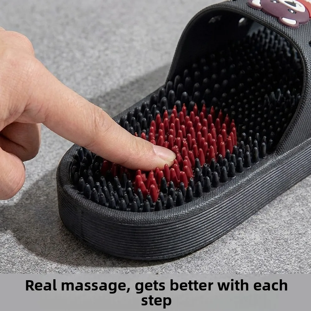 Zhejiaoqiao Men's Bathroom Slippers Summer Anti-slip Acupoint Massage Flat Heel PVC Home Slippers Breathable Pure Color