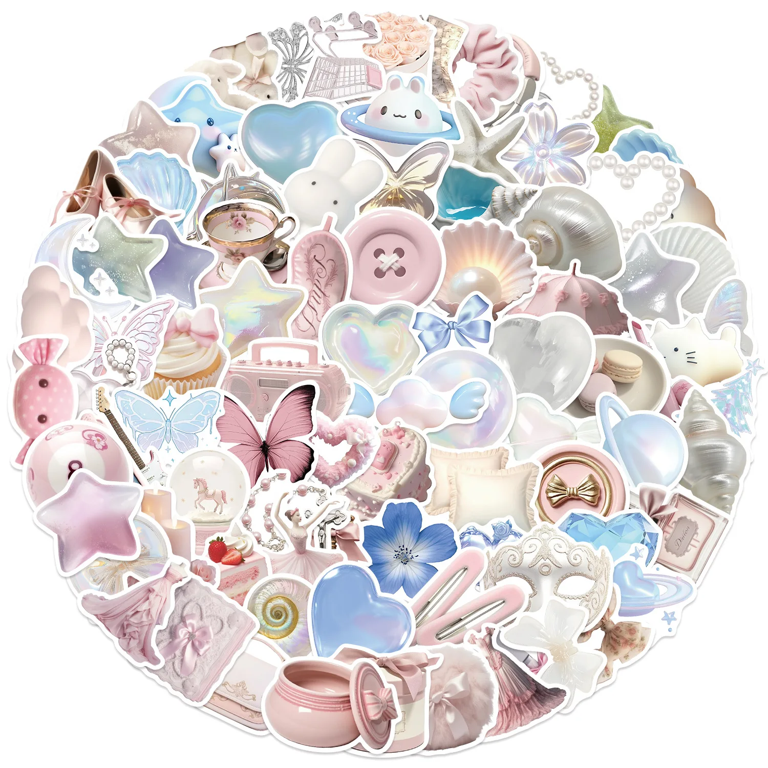 50/100PCS Dreamy Blue Ballet Pink Ins Aesthetics Graffiti Stickers Phone Guitar Laptop Suitcase Waterproof Sticker Kids Toy