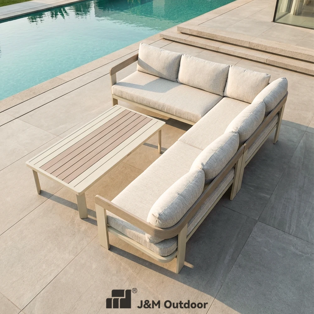 Coofull Outdoor Stock L Shape Outdoor Sofa Set Corner Garden Sofas Patio Furniture Hotel Poolside Outdoor Tables Resort Villa