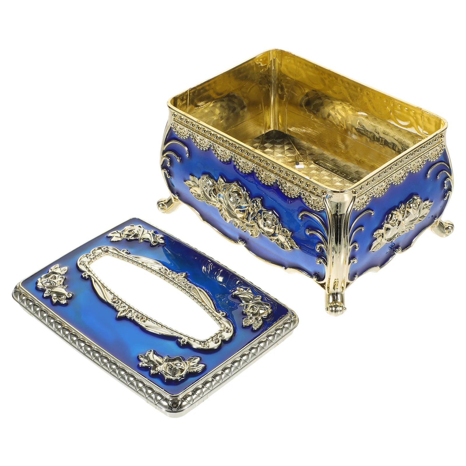 

Embossed Rose Tissue Box Cover European Style Large Capacity Desktop Storage Organizer Decorative Napkin Holder Rustic Tabletop