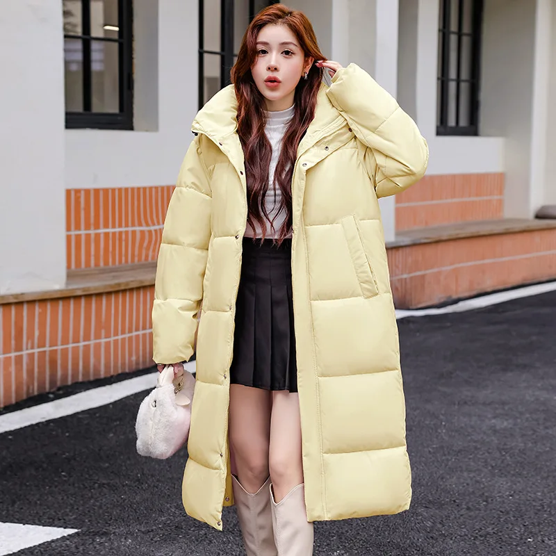 Women Parkas Coats Hooded Jackets Solid Zipper Pocket Longline Long Sleeves Wide Waist Loose Fit Thick Casual 2025 Autumn Winter