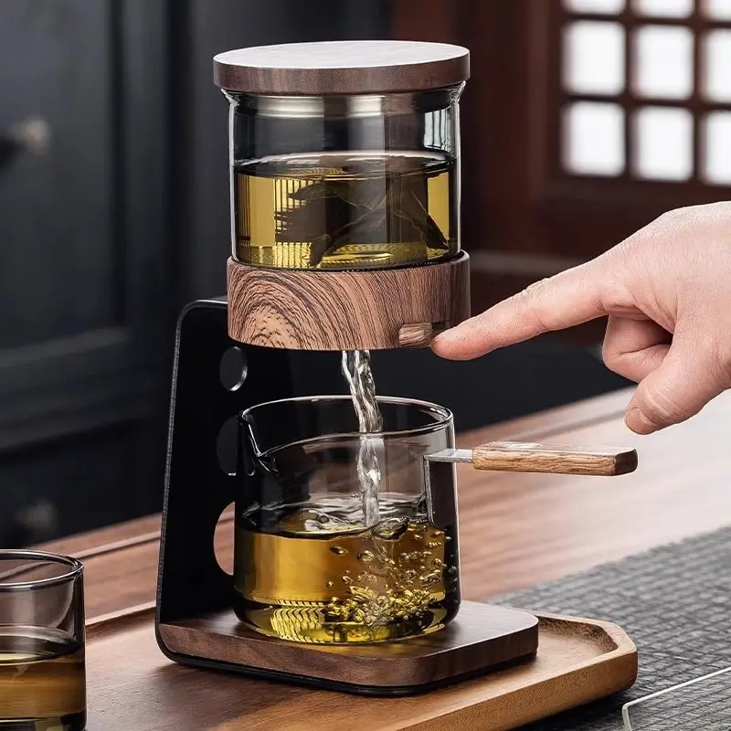 

Стеклянный чайный сервиз Lazy Kung Fu, полуавтоматический капельный с заварочным устройством, набор стеклянных чайников, магнитный переключатель, чайник, набор чашек, стеклянная посуда