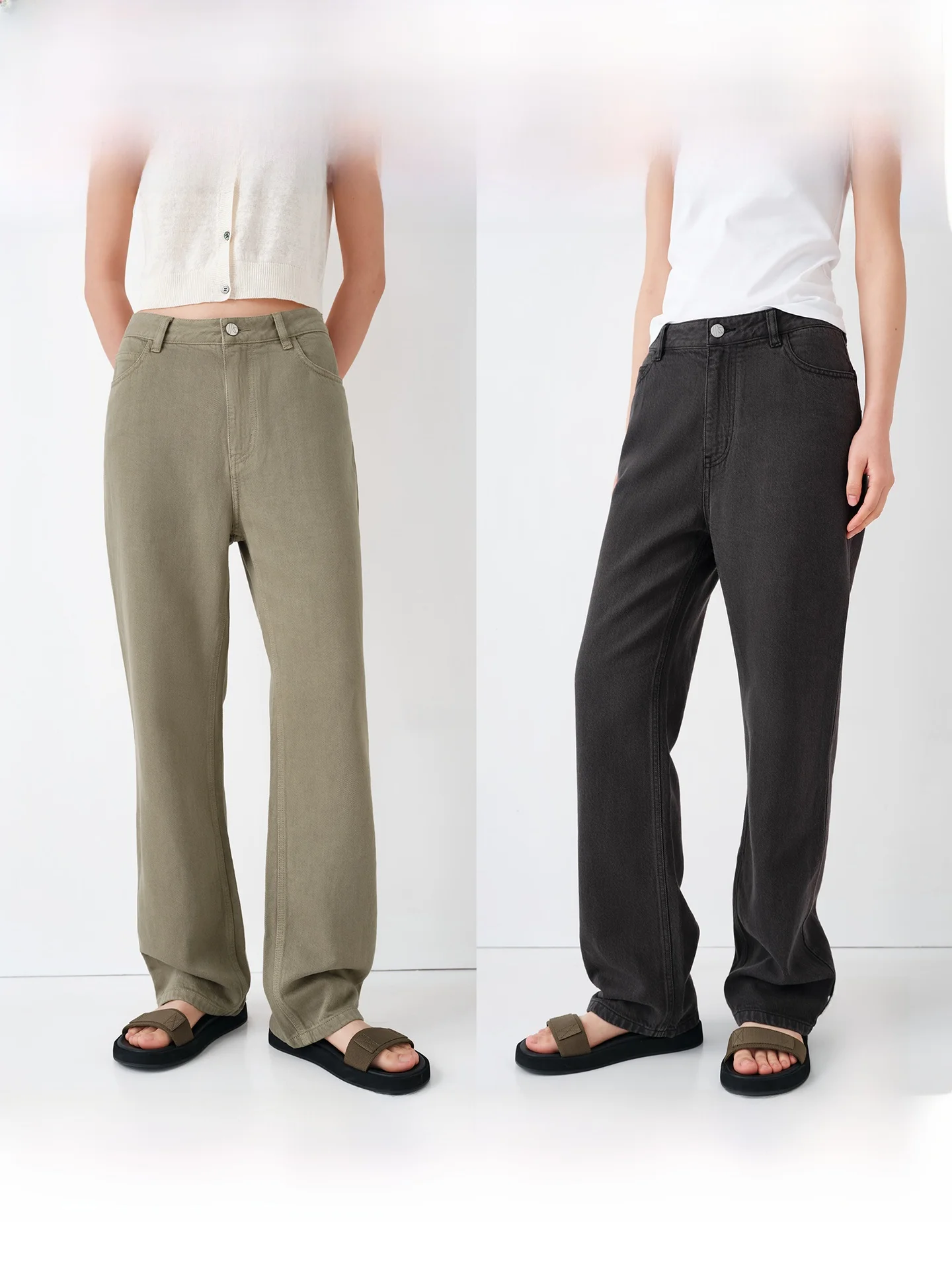 

Jaja Coral Eco-friendly Linen Straight-leg Casual Jeans Vintage High-waist Button Closure Ladies Jeans Jajainthemoment