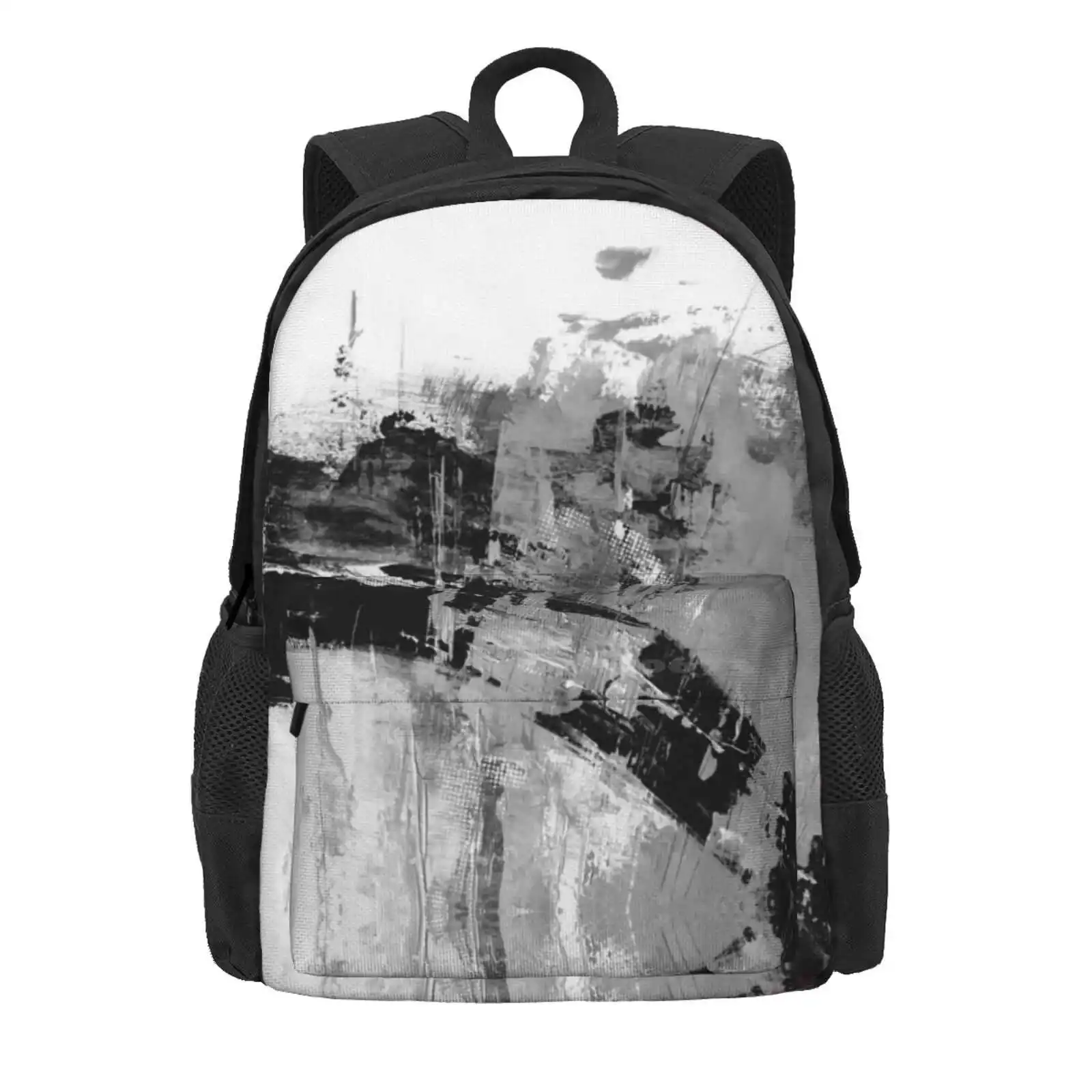 Black White Abstract Hot Sale Schoolbag Backpack Fashion Bags Abstract Modern Art Black And White Minimalist Wall Gray Grey