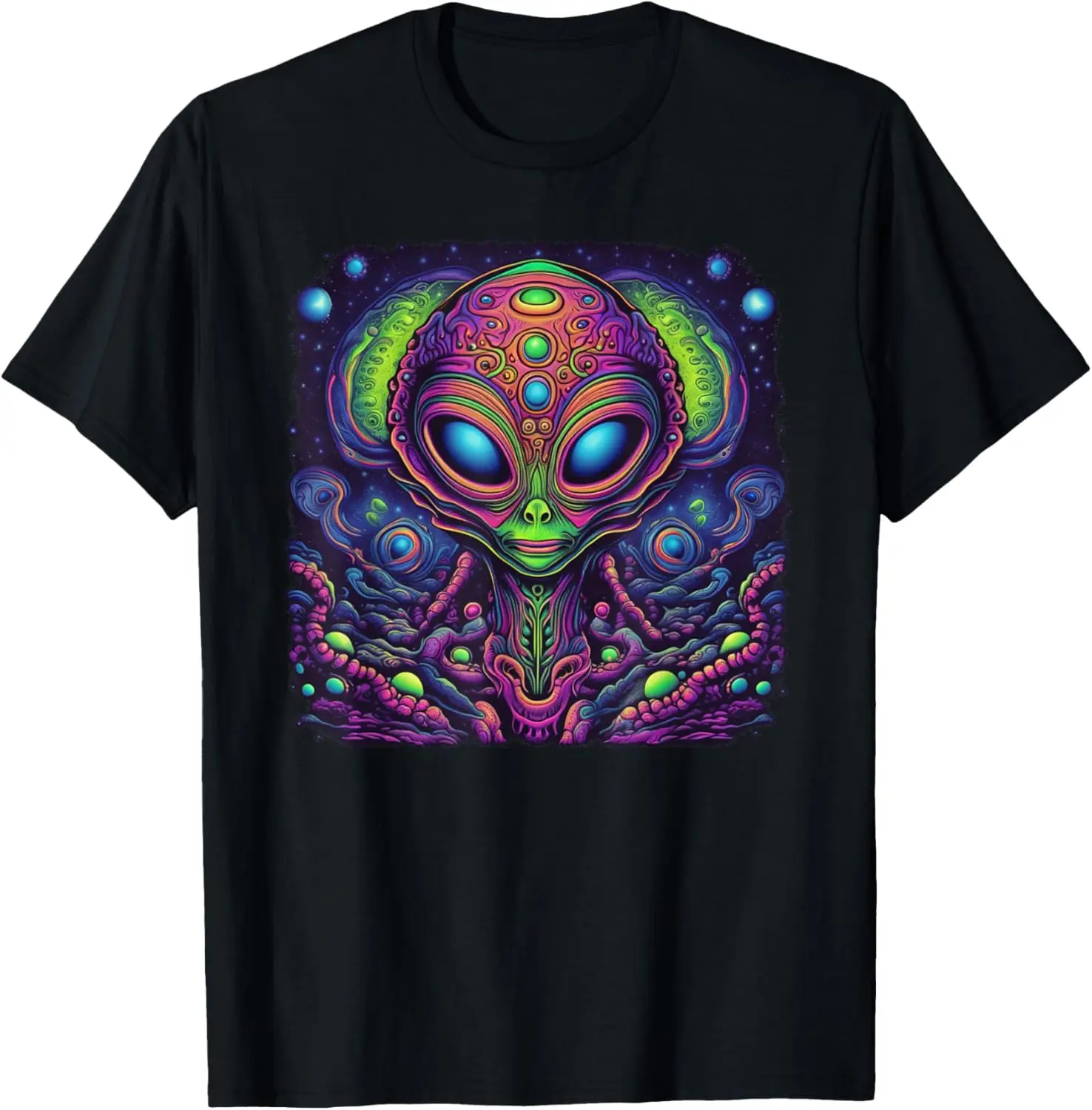 

Psychedelic, Trippy, Black Light Poster Alien Illustration T-Shirt