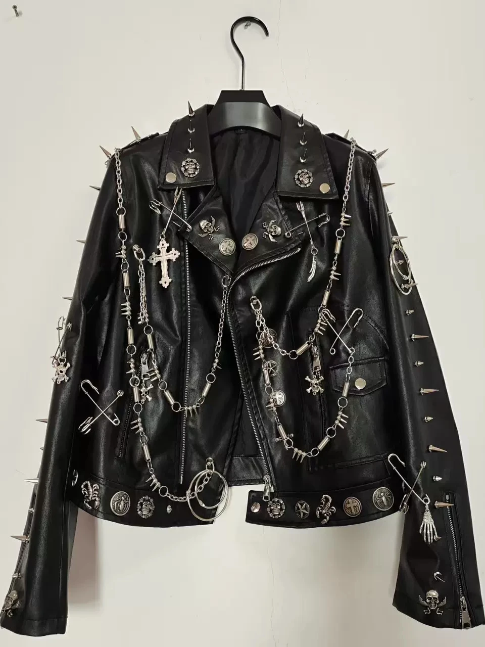 Punk Sle ort PU Pelle Jaet Y2K Spicy Girl Streetwear Moto Rivetto Catena con teschio Capispalla da donna Faion