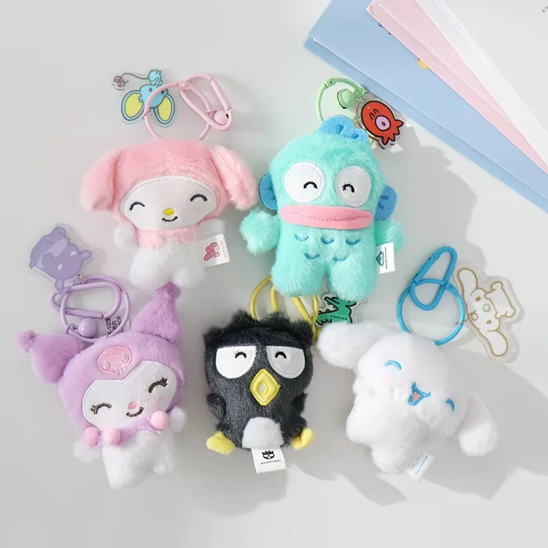 Genuine 10cm Sanrio Dolls My Melody Kuromi Cinnamoroll Kt Cat Purin Dog Plush Toy Anime Stuffed Animals Keychains Small Pendant