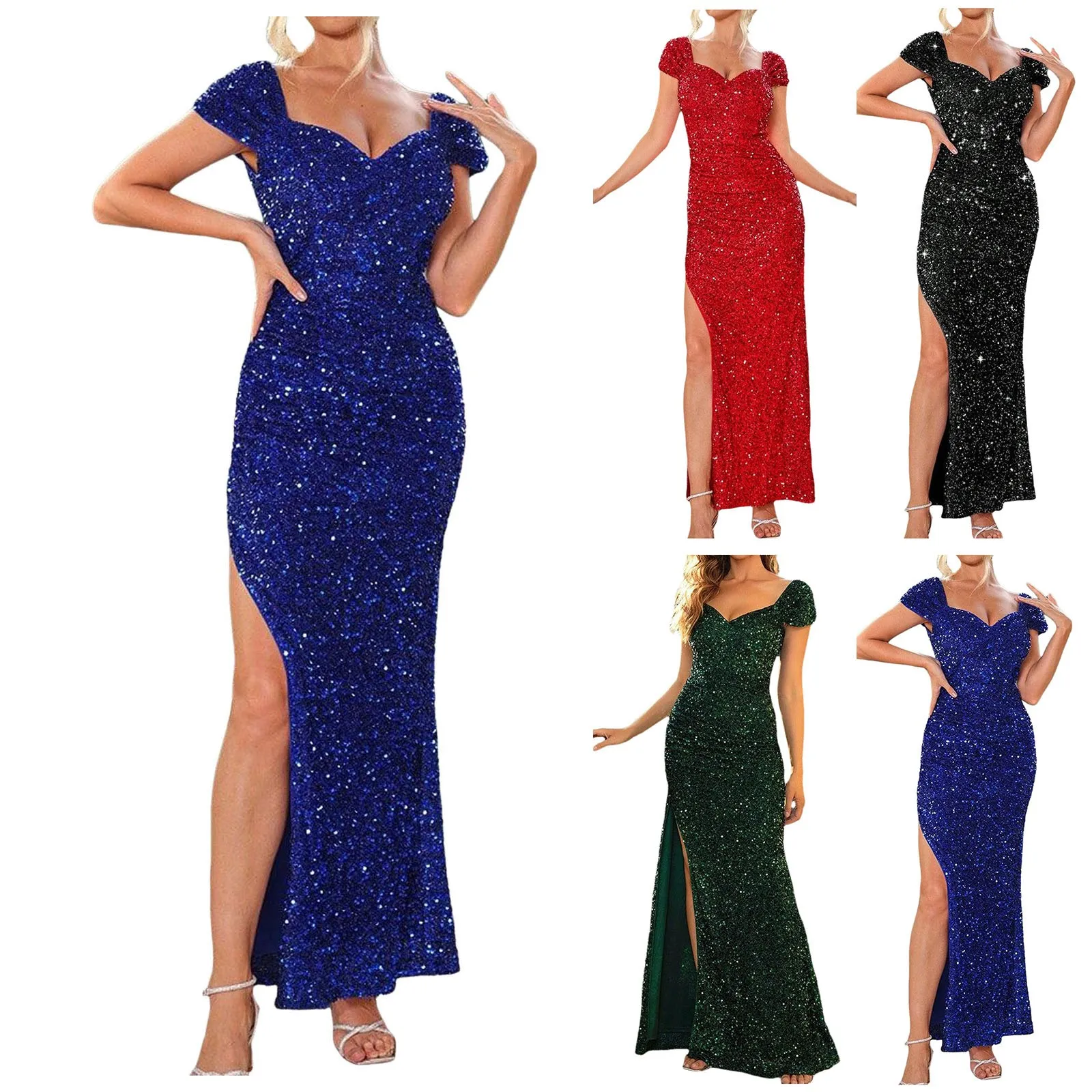 Evening Gowns For Women Formal Sexy Backless Maxi Sequin Dress Side Slit Club Birthday Party Dresses Elegant Prom Long Dress