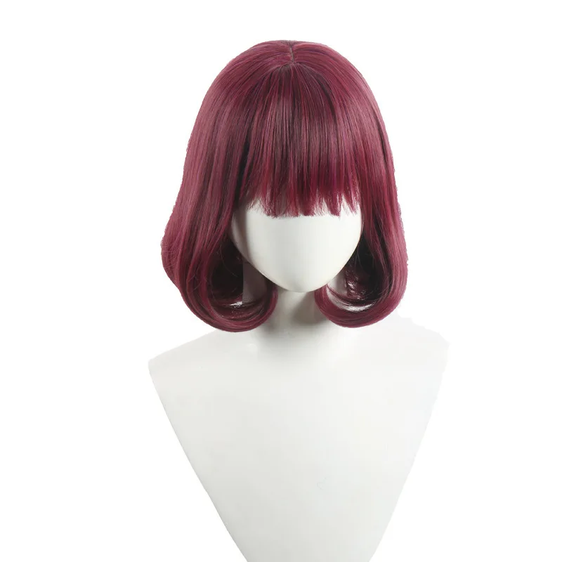 Peruka do cosplayu Velmy z filmu History, burgundowa, z grzywką na bok i wewnętrznymi loki, krótkie włosy anime.