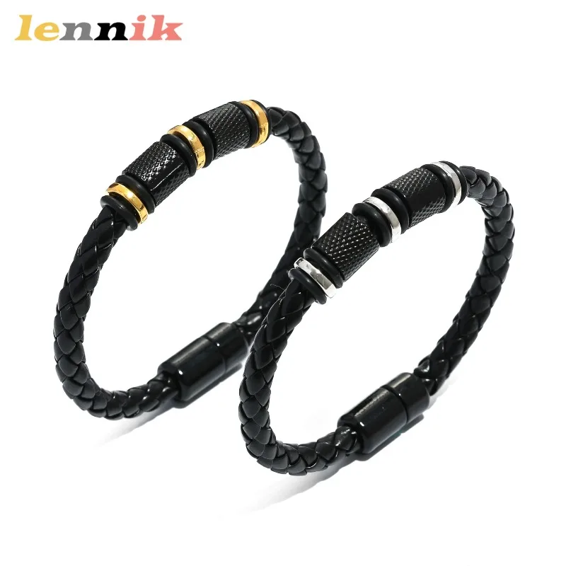LENNIK Vintage Herrenarmband – Leder geflochten mit Legierungsperlen, minimalistisch, stilvoll, vielseitig, Premium 2026 Modeaccessoire Geschenke