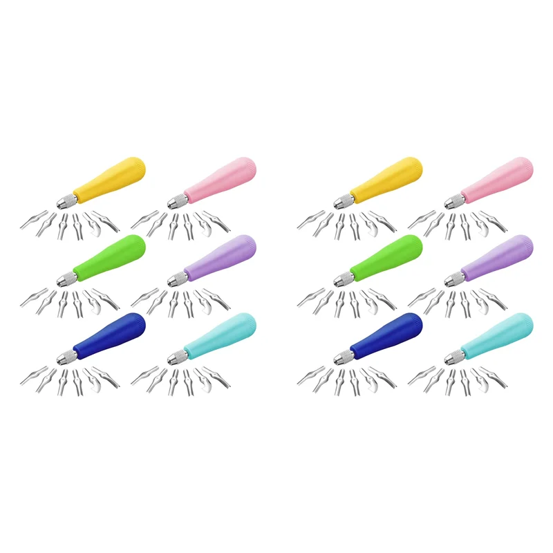 Kit de coupe de linoléum artisanal AB42-12Pack, assortiment d'outils de sculpture, outils de linocut, coupe-bloc pour impression de blocs, couleurs assorties