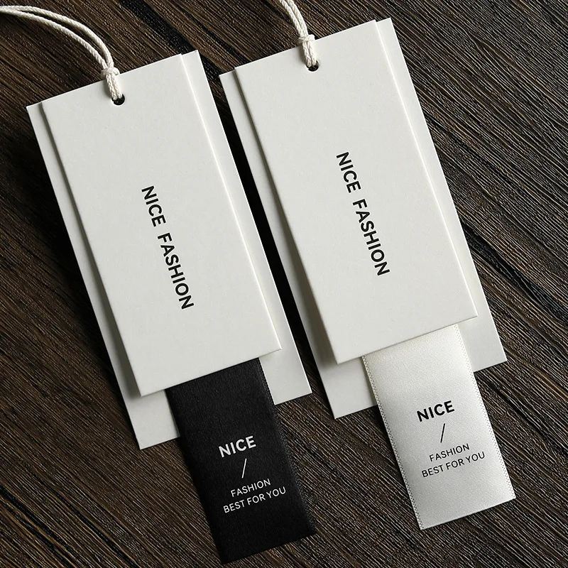 Custom Clothing Hang Tag Set Off-White Cardstock with Pearl Ribbon for Garment Brand Label Custom Logo Wholesale