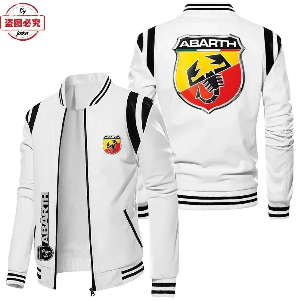 European sizes ABARTH car logo leather jacket retro washed pu leather jacket men's autumn and winter velvet ABARTH work clothes