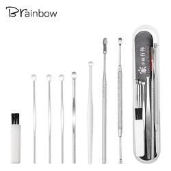 Brainbow-Kit de herramientas para el cuidado de la salud, Kit de hisopo de eliminación fácil de cera de los oídos, limpiador de curetas de acero inoxidable, 6/8 piezas, en caja de PVC